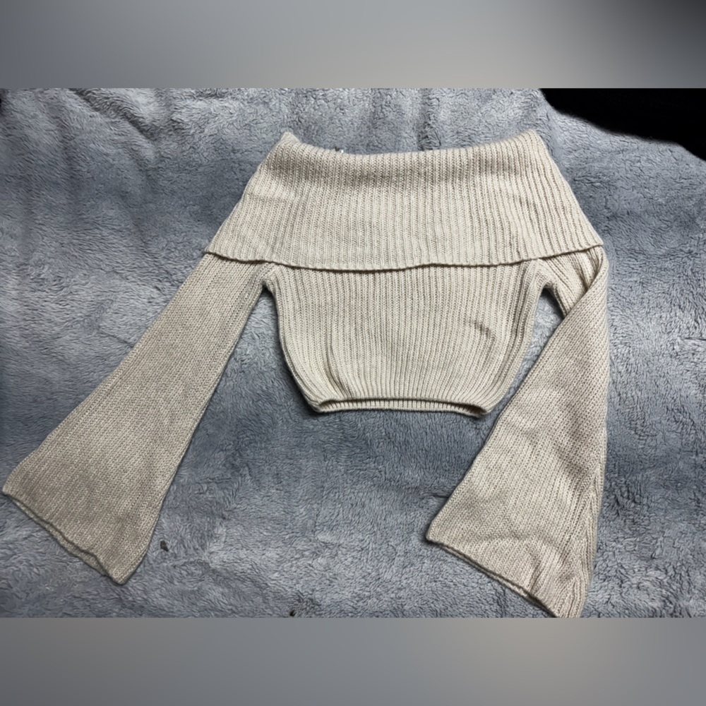 Fashion Nova Cream Knit Off Shoulder Crop Sweater